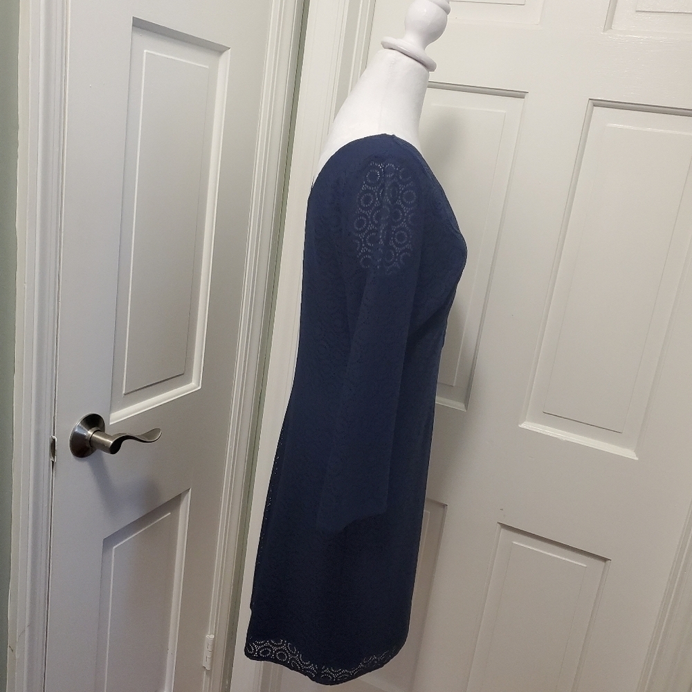 Lilly Pulitzer Navy Alden Tunic Dress Embroidered Neckline V-Neck Medium - Picture 4 of 12